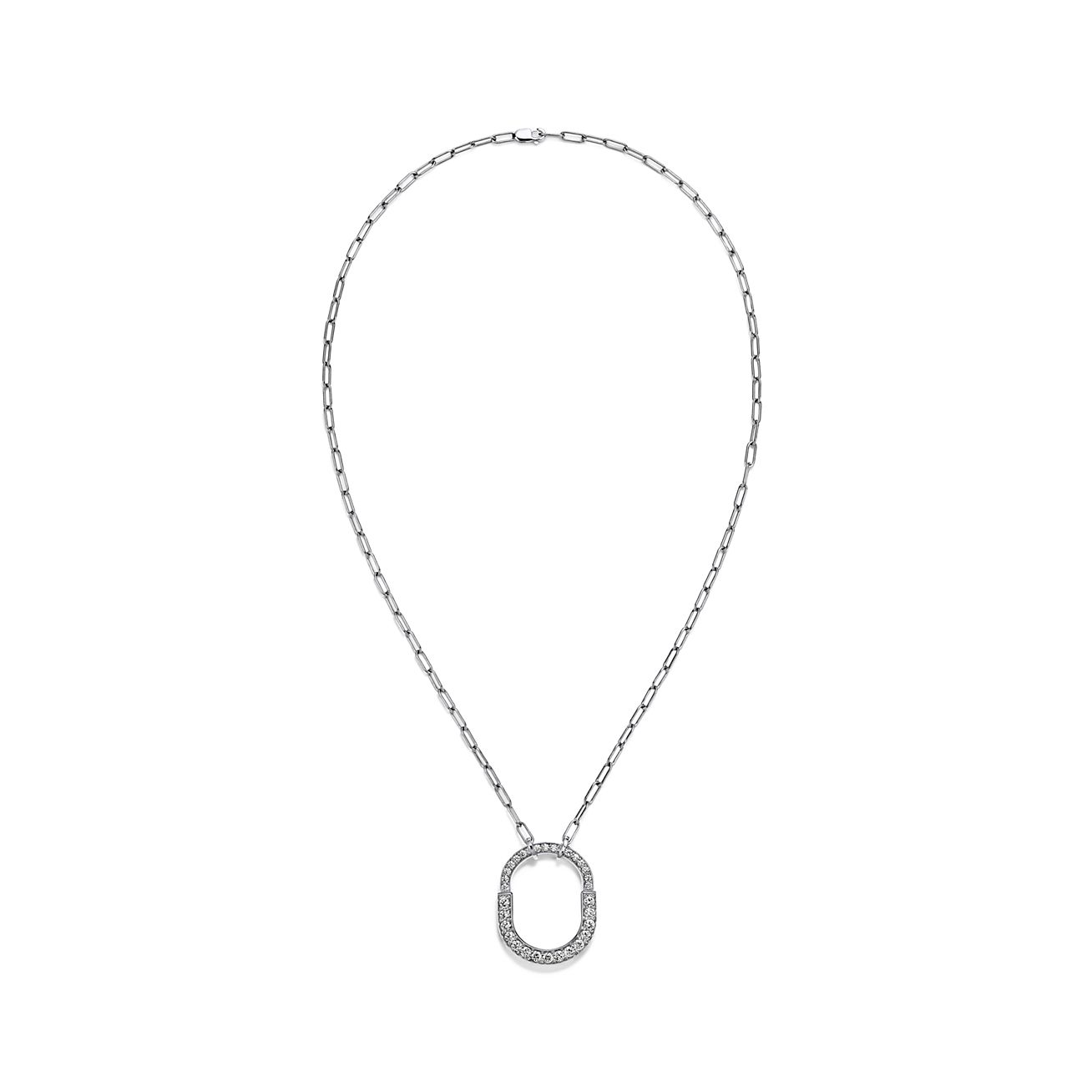 18K Tiffany Lock Pendant Pave Diamonds Necklace