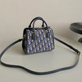 DIOR SMALL BOSTON 22 BLUE OBLIQUE EMBROIDERY