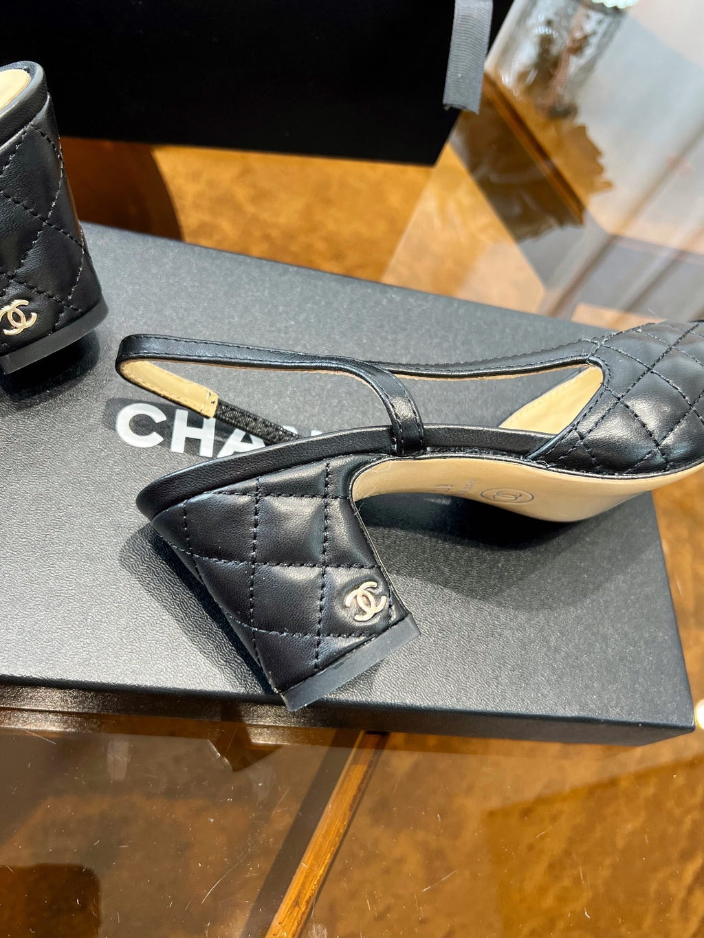 CHANEL slingbacks black quilted calfskin