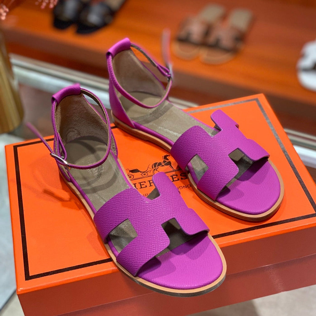 HERMES SANTORINI SANDAL RED VIOLET CALFSKIN