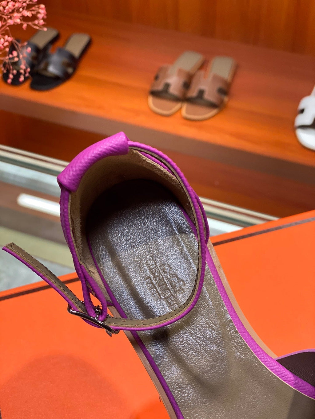 HERMES SANTORINI SANDAL RED VIOLET CALFSKIN