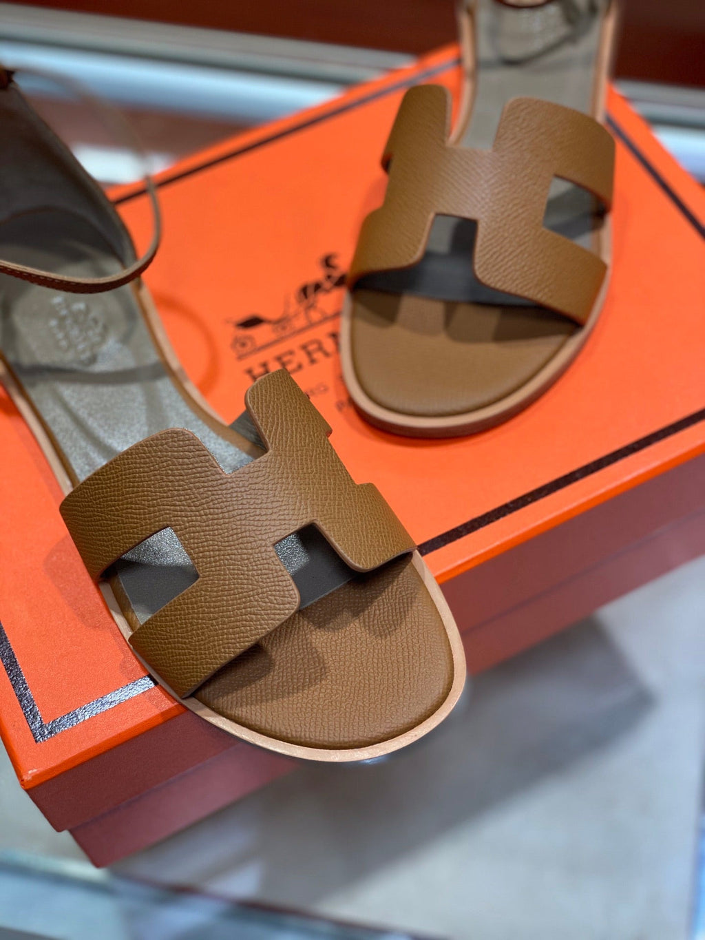 HERMES SANTORINI SANDAL BRONZE CALFSKIN