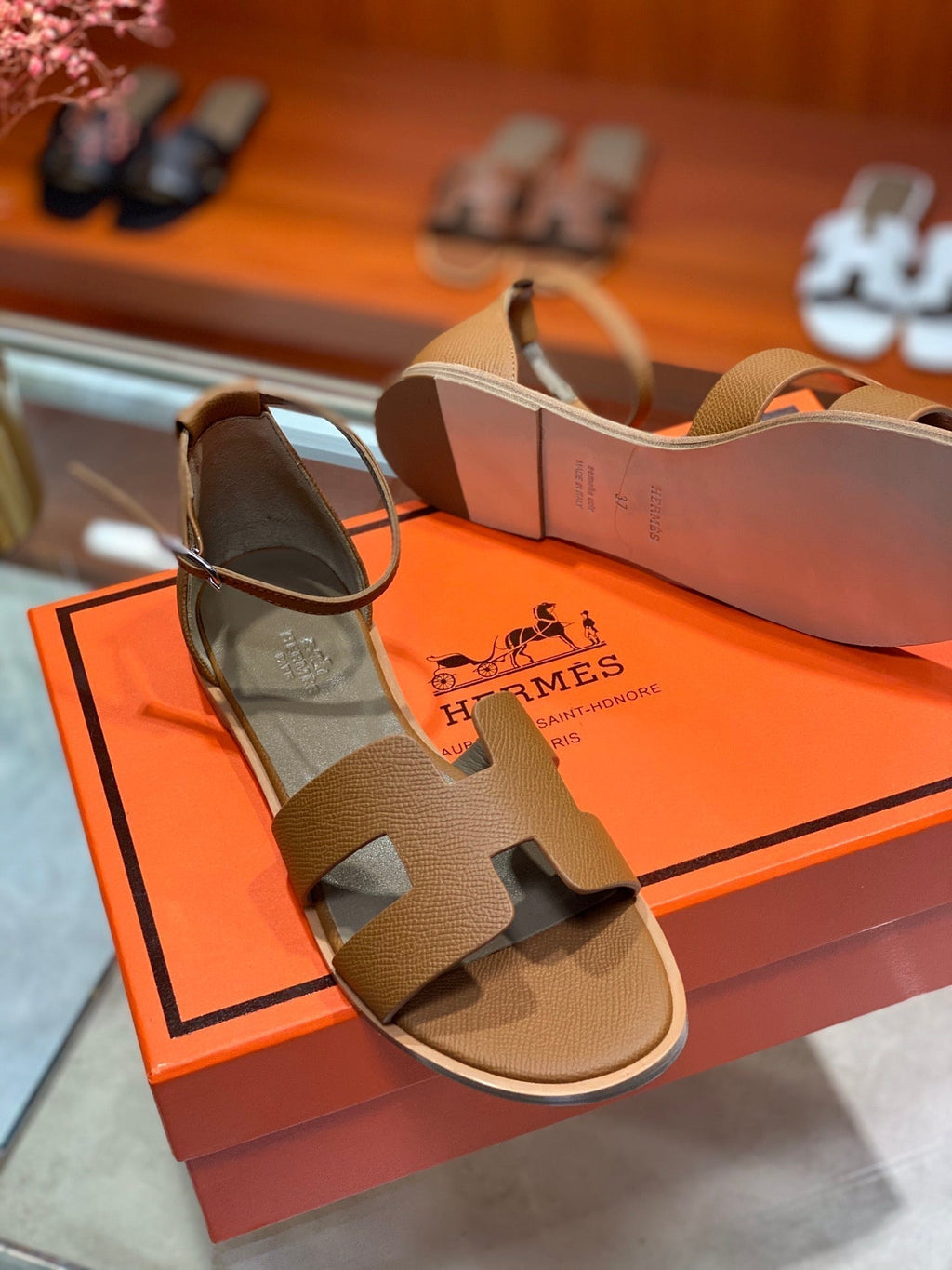 HERMES SANTORINI SANDAL BRONZE CALFSKIN
