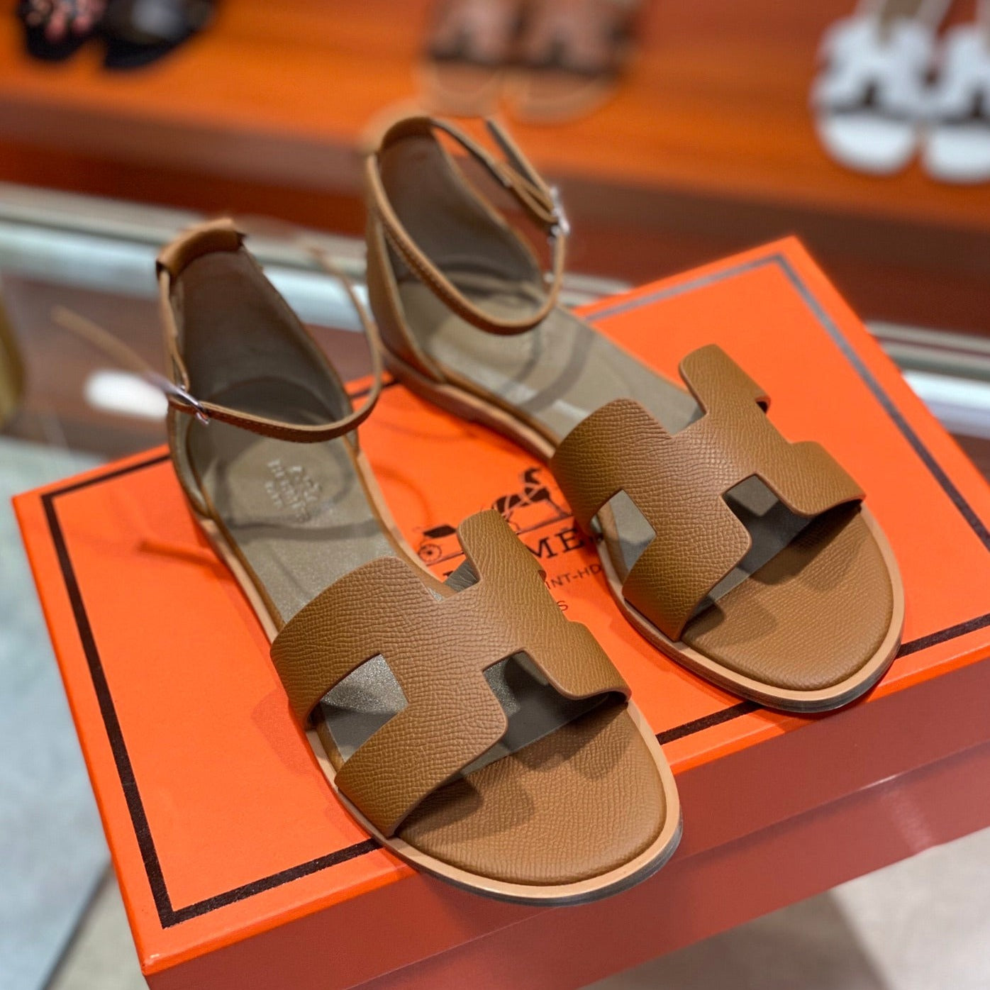 HERMES SANTORINI SANDAL BRONZE CALFSKIN