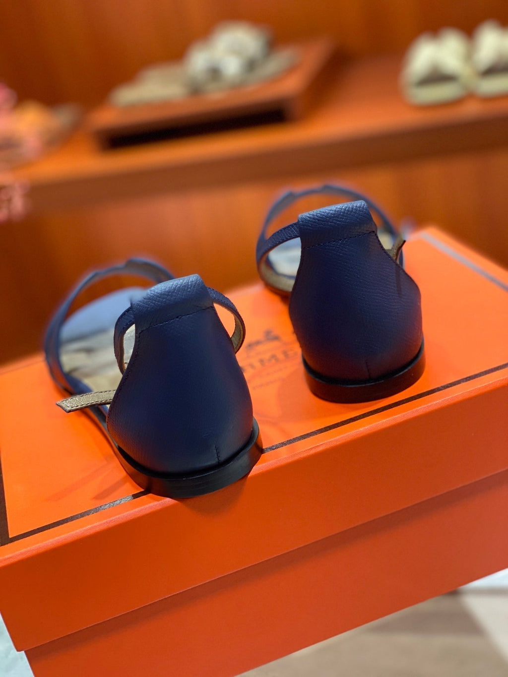 HERMES SANTORINI SANDAL NAVY CALFSKIN