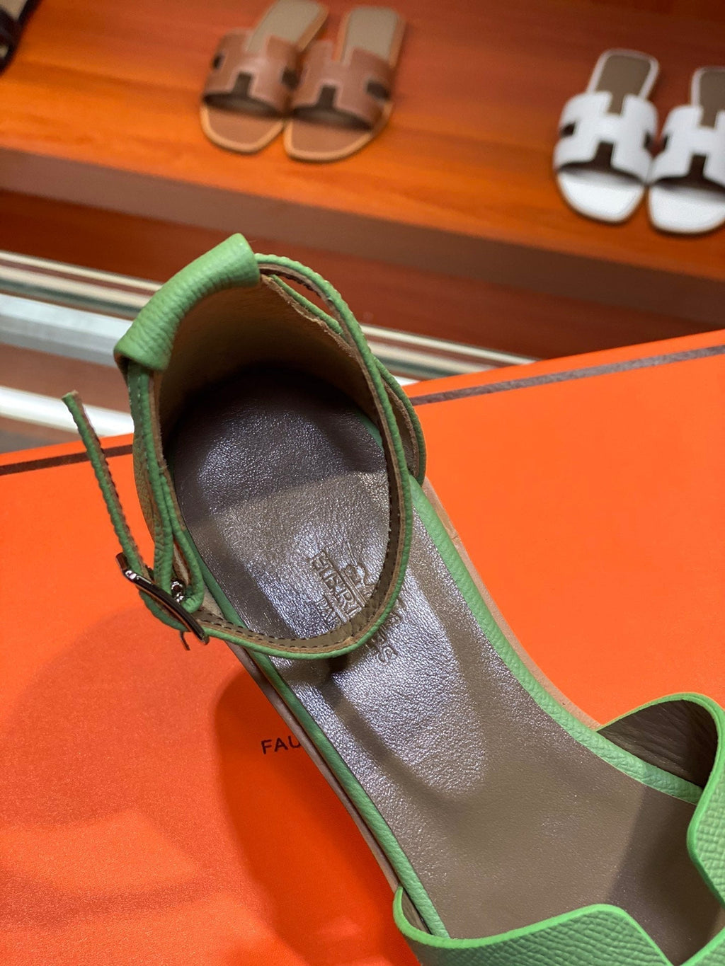 HERMES SANTORINI SANDAL COOL GREEN CALFSKIN