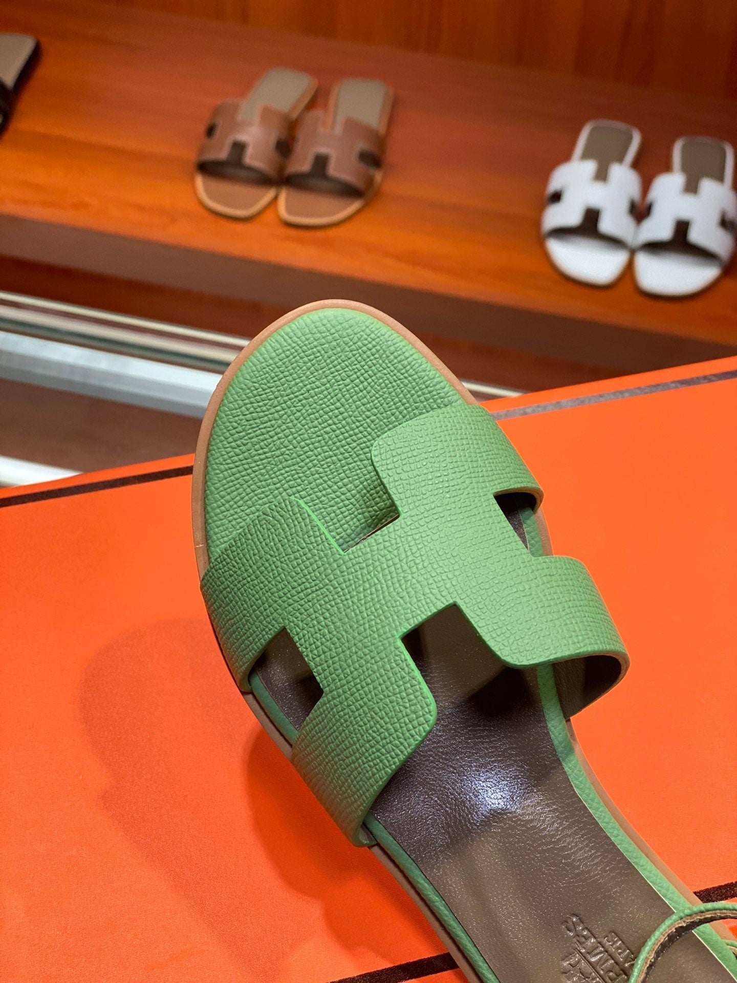 HERMES SANTORINI SANDAL COOL GREEN CALFSKIN