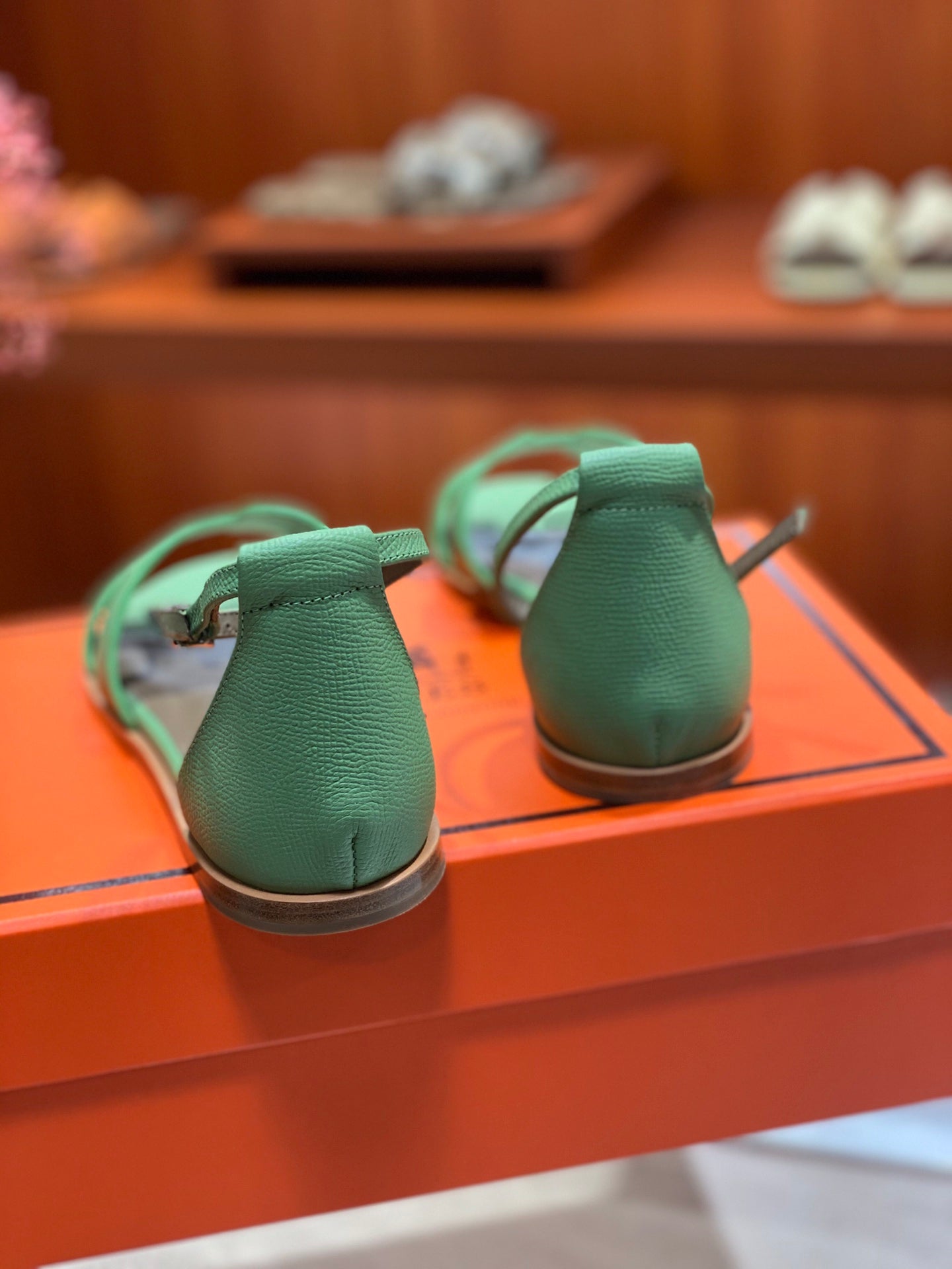 HERMES SANTORINI SANDAL COOL GREEN CALFSKIN
