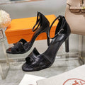 HERMES PREMIERE 90 SANDAL IN BLACK CALFSKIN