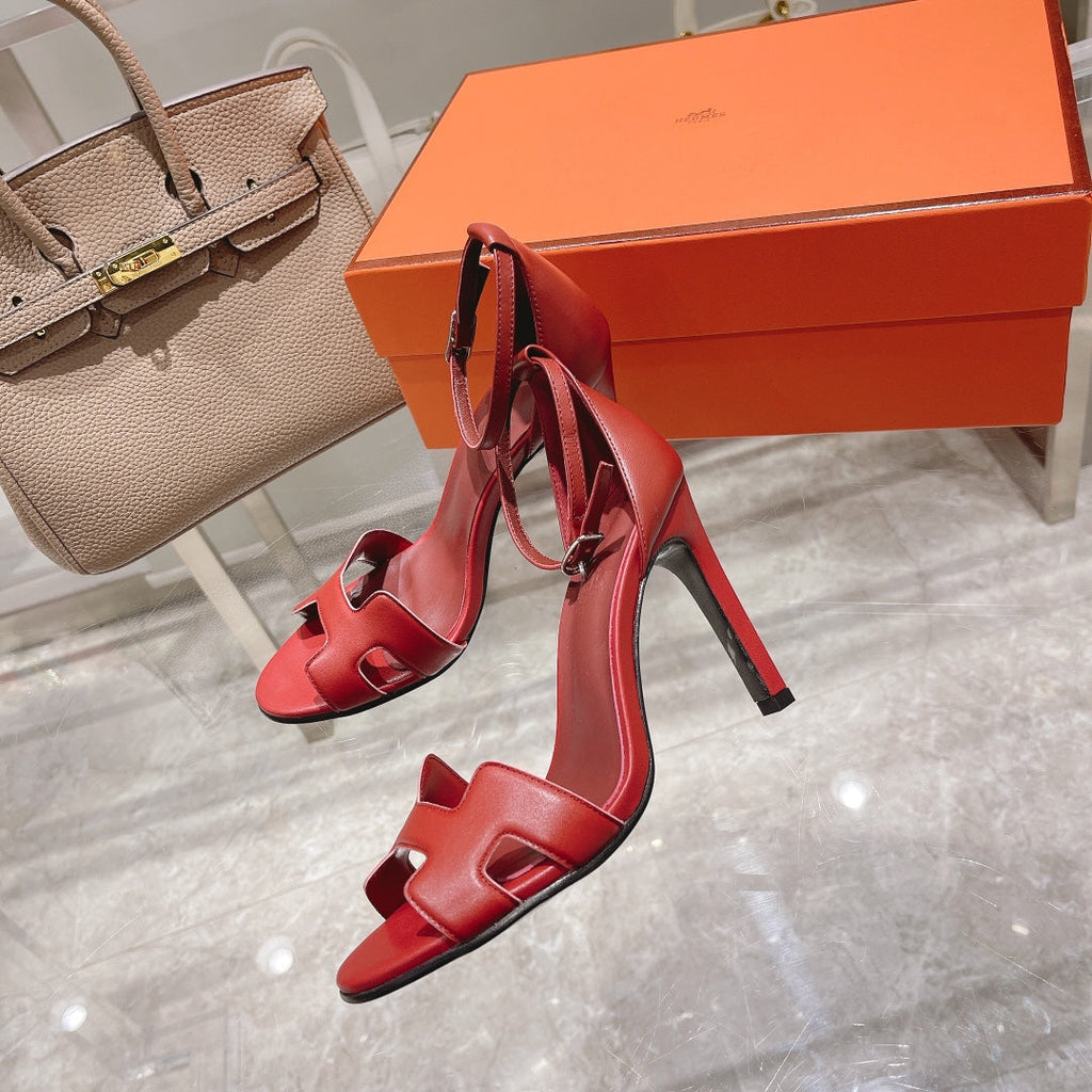 HERMES PREMIERE 115 SANDAL IN CHERRY RED CALFSKIN