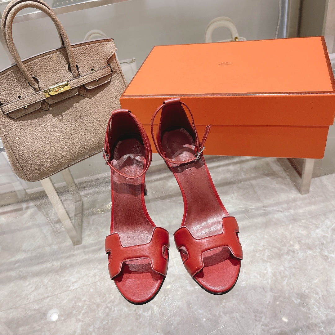 HERMES PREMIERE 115 SANDAL IN CHERRY RED CALFSKIN