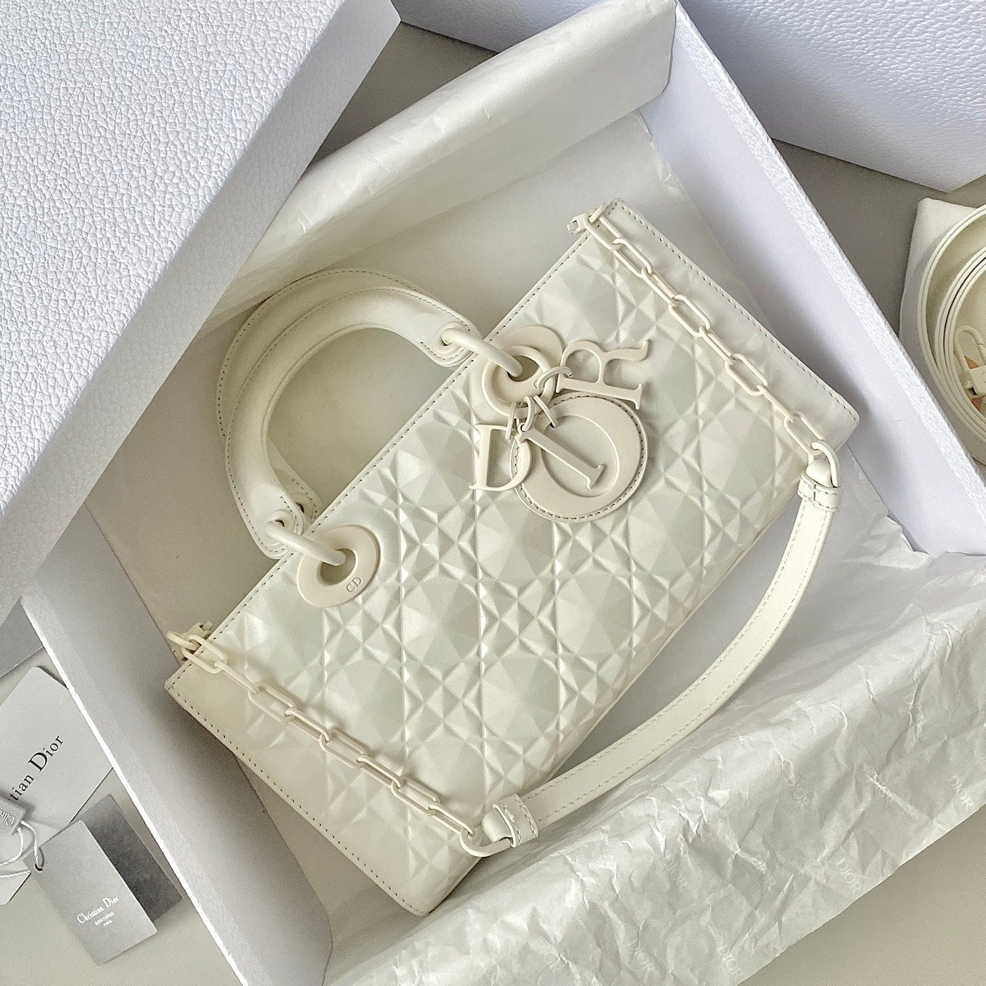 DIOR MEDIUM D-JOY BAG 26 IN WHITE CALFSKIN