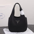 PRADA 18 DYNAMIQUE LOGO TOTE BAG IN BLACK CALFSKIN