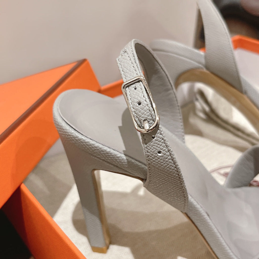 HERMES SLINGBACK SANDAL ETERNITE 105 CREAM GRAY LAMBSKIN