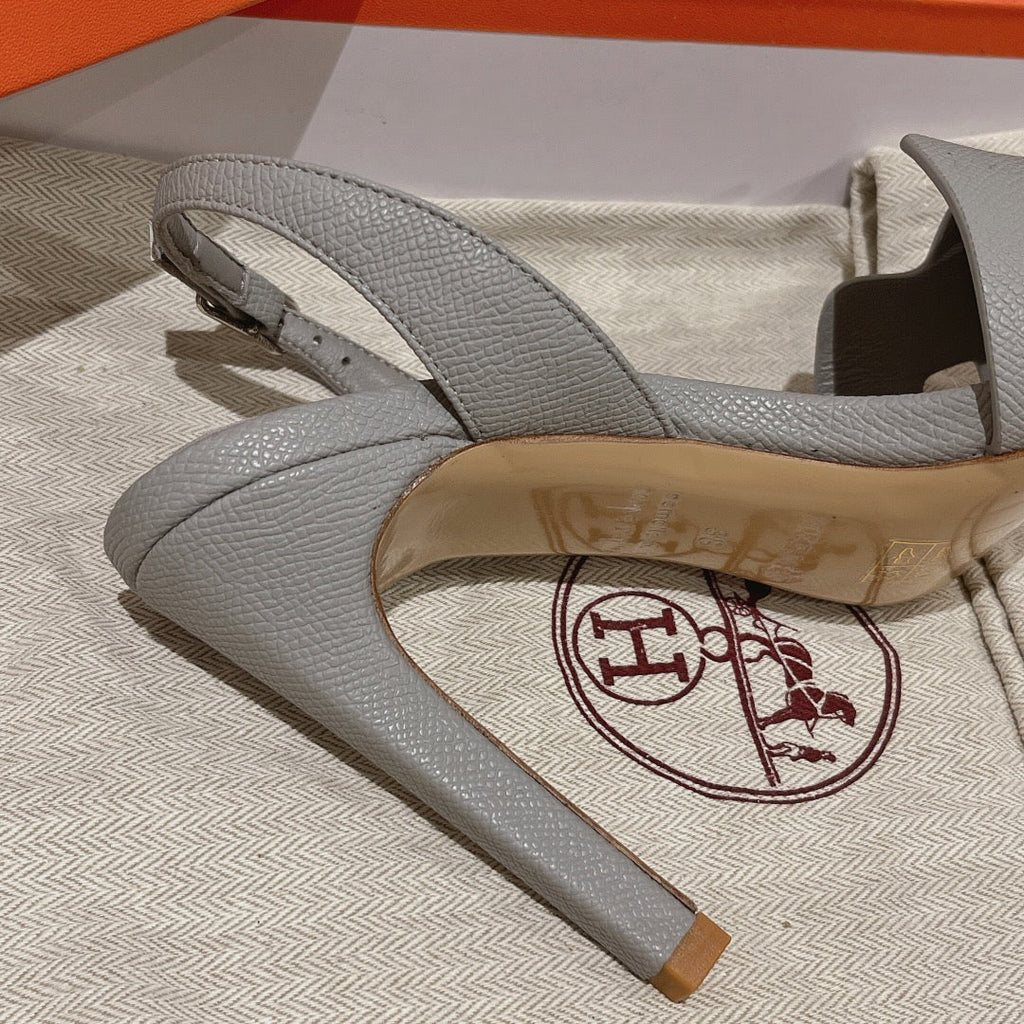 HERMES SLINGBACK SANDAL ETERNITE 105 CREAM GRAY LAMBSKIN