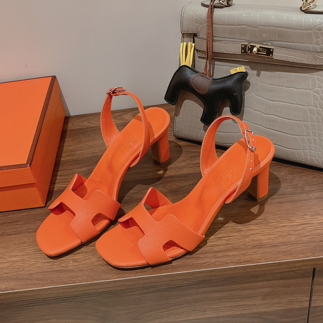 HERMES SLINGBACK SANDAL ETERNITE 75 ORANGE LAMBSKIN