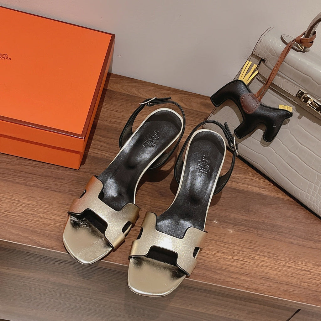 HERMES HOLY 75 SANDAL IN OLD GOLD CALFSKIN
