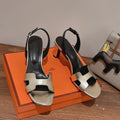HERMES SLINGBACK SANDAL ETERNITE 75 BLACK MIX SILVER LAMBSKIN