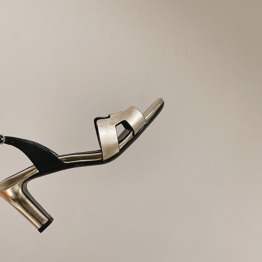 HERMES HOLY 75 SANDAL IN OLD GOLD CALFSKIN
