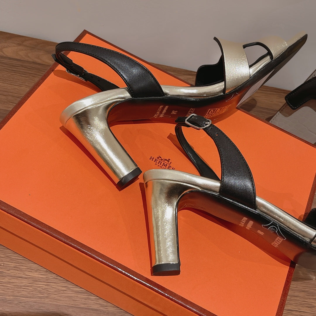 HERMES SLINGBACK SANDAL ETERNITE 75 BLACK MIX SILVER LAMBSKIN