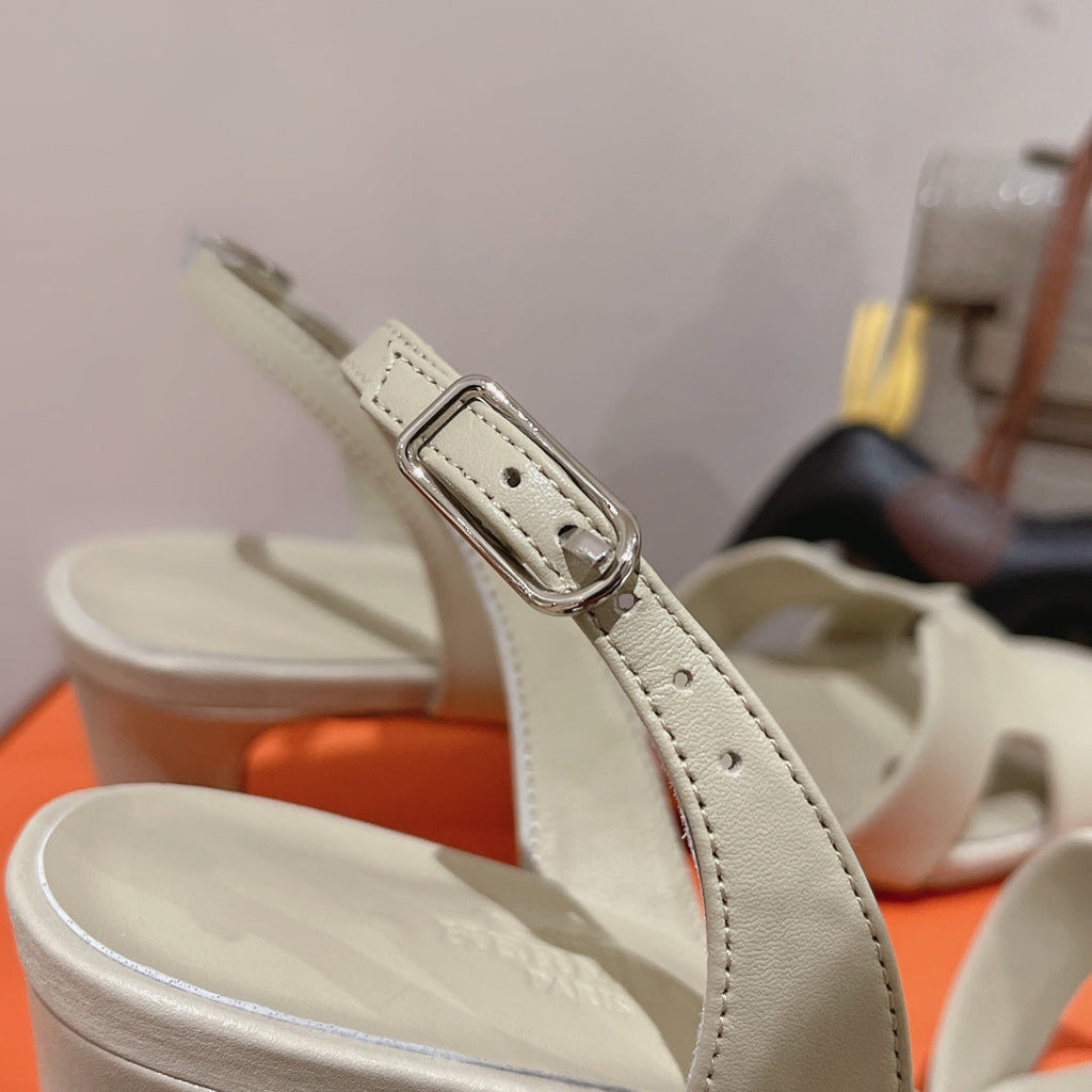 HERMES HOLY 75 SANDAL IN WHITE CREAM CALFSKIN