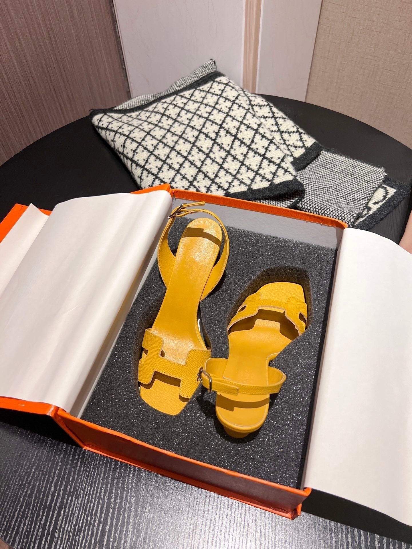 HERMES Slingback Sandal Eternite 95 Yellow
