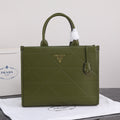 PRADA LARGE 39 TOTE IN OLIVE GREEN CALFSKIN GOLD HARDWARE