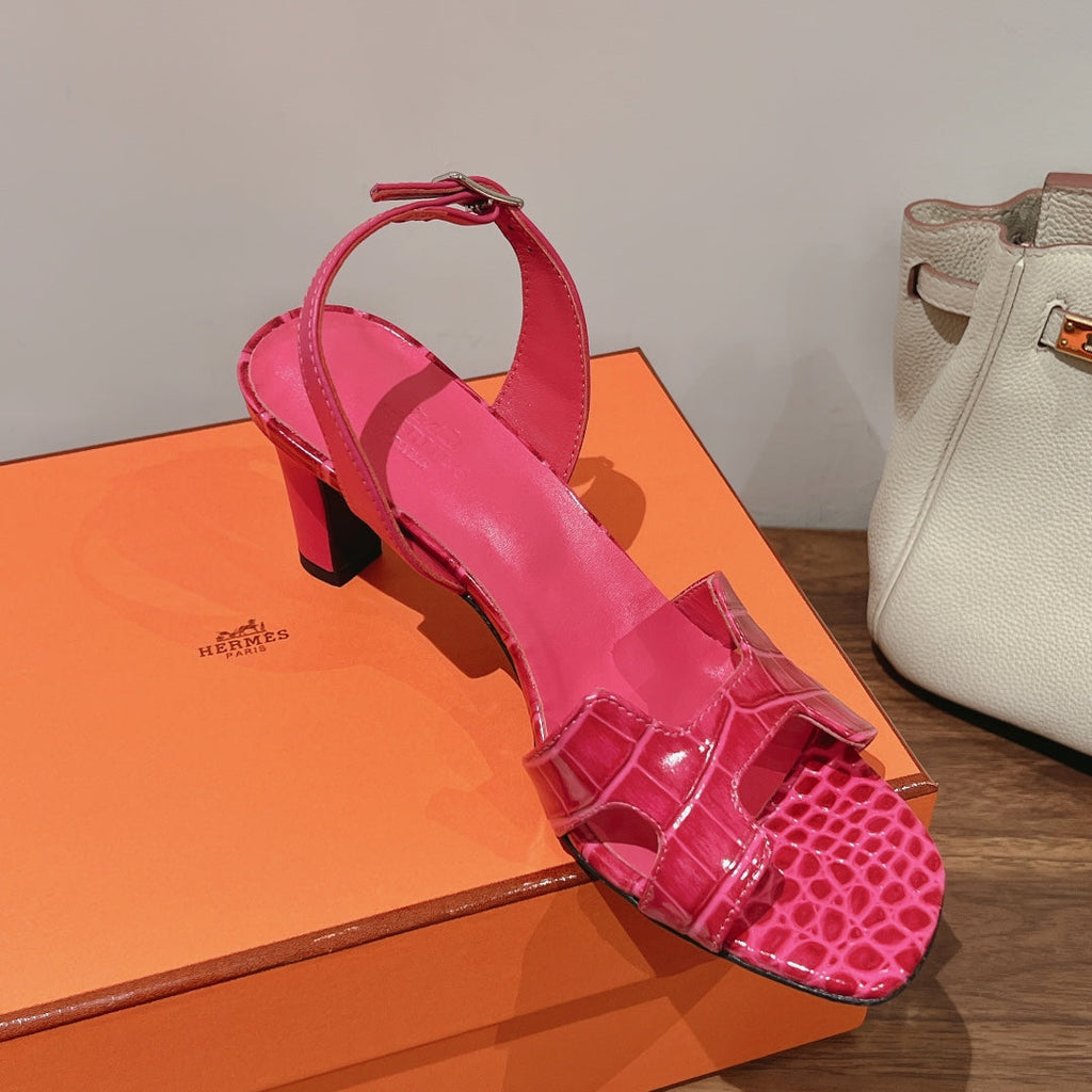 HERMES SLINGBACK ETERNITE 75 PINK LAMBSKIN AND CROCODILE LEATHER