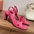 HERMES HOLY 75 SANDAL IN BRIGHT PINK GRAINED CALFSKIN