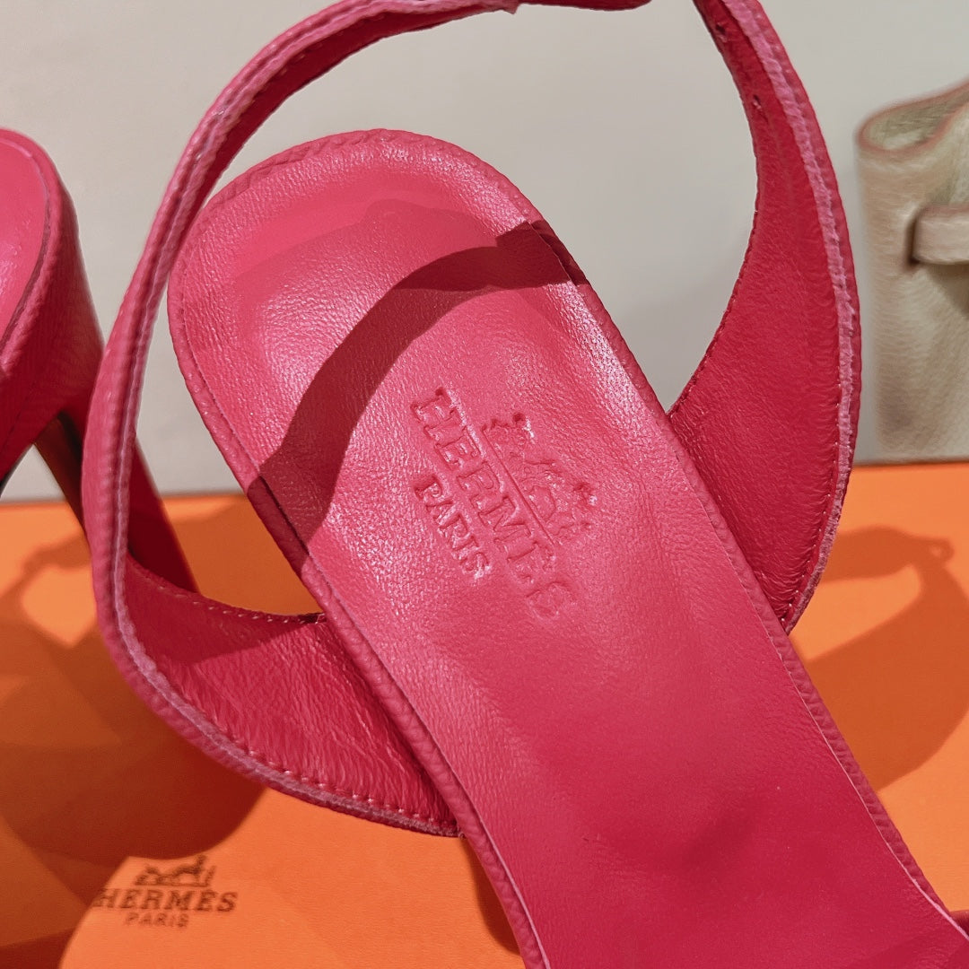 HERMES HOLY 105 SANDAL IN BRIGHT PINK GRAINED CALFSKIN