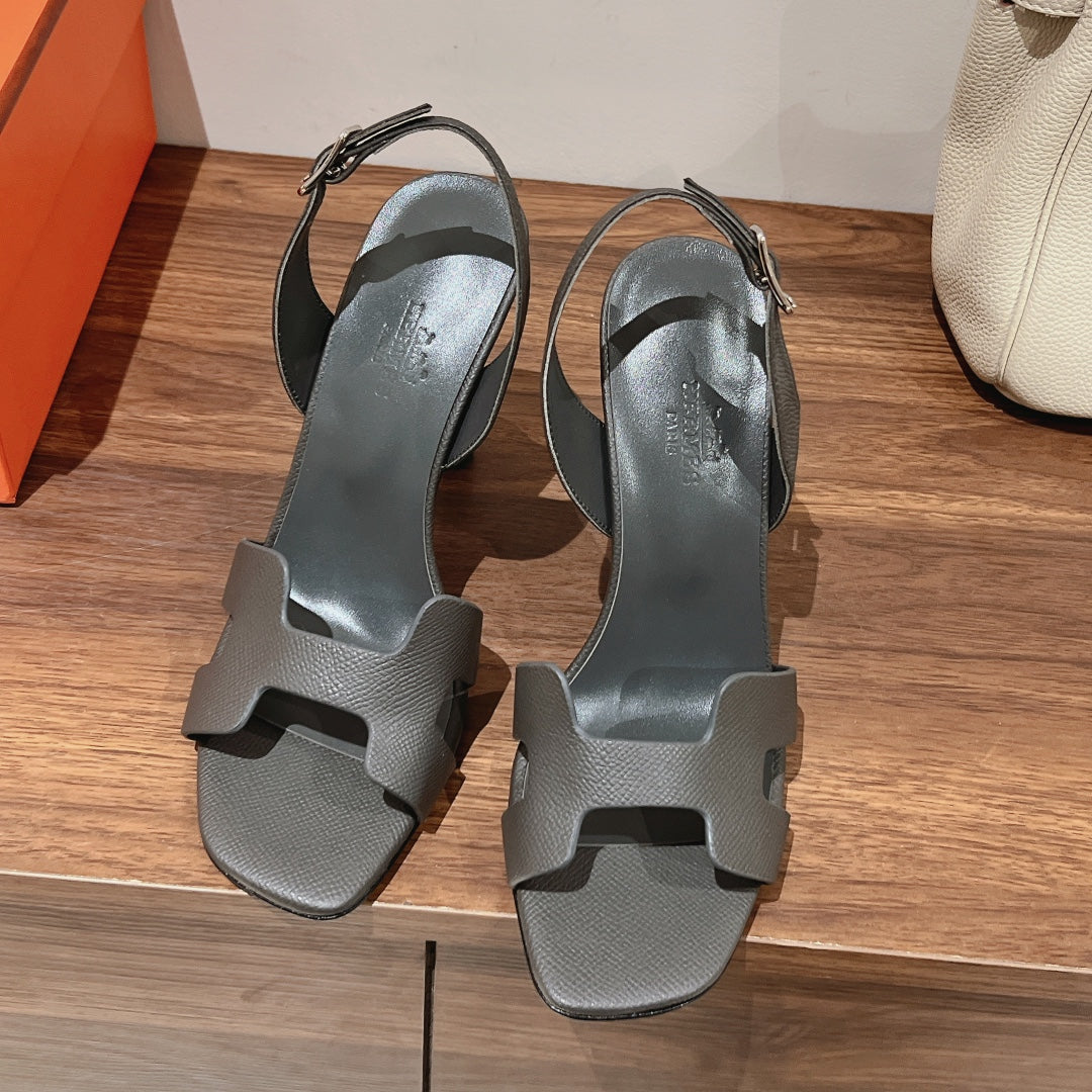 HERMES HOLY 105 SANDAL IN DARK GRAY GRAINED CALFSKIN