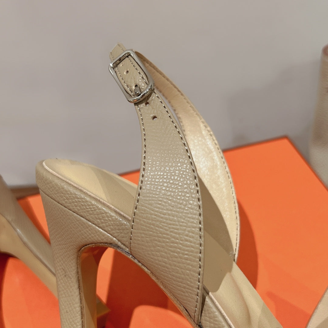 HERMES HOLY 105 SANDAL IN BISQUE BEIGE GRAINED CALFSKIN