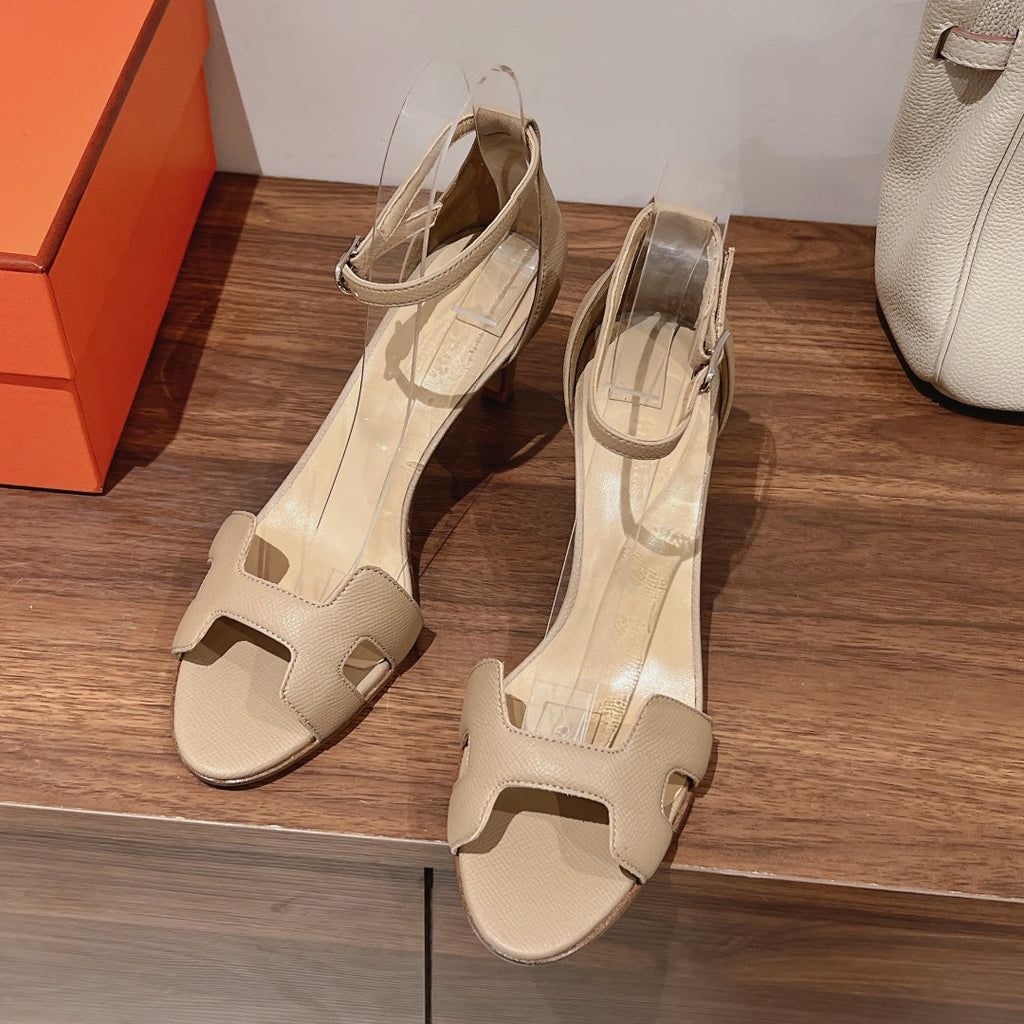 HERMES PREMIERE 70 SANDAL IN SAND BROWN CALFSKIN