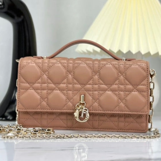 DIOR LADY CHAIN BAG 21 IN ALMOND BEIGE LAMBSKIN