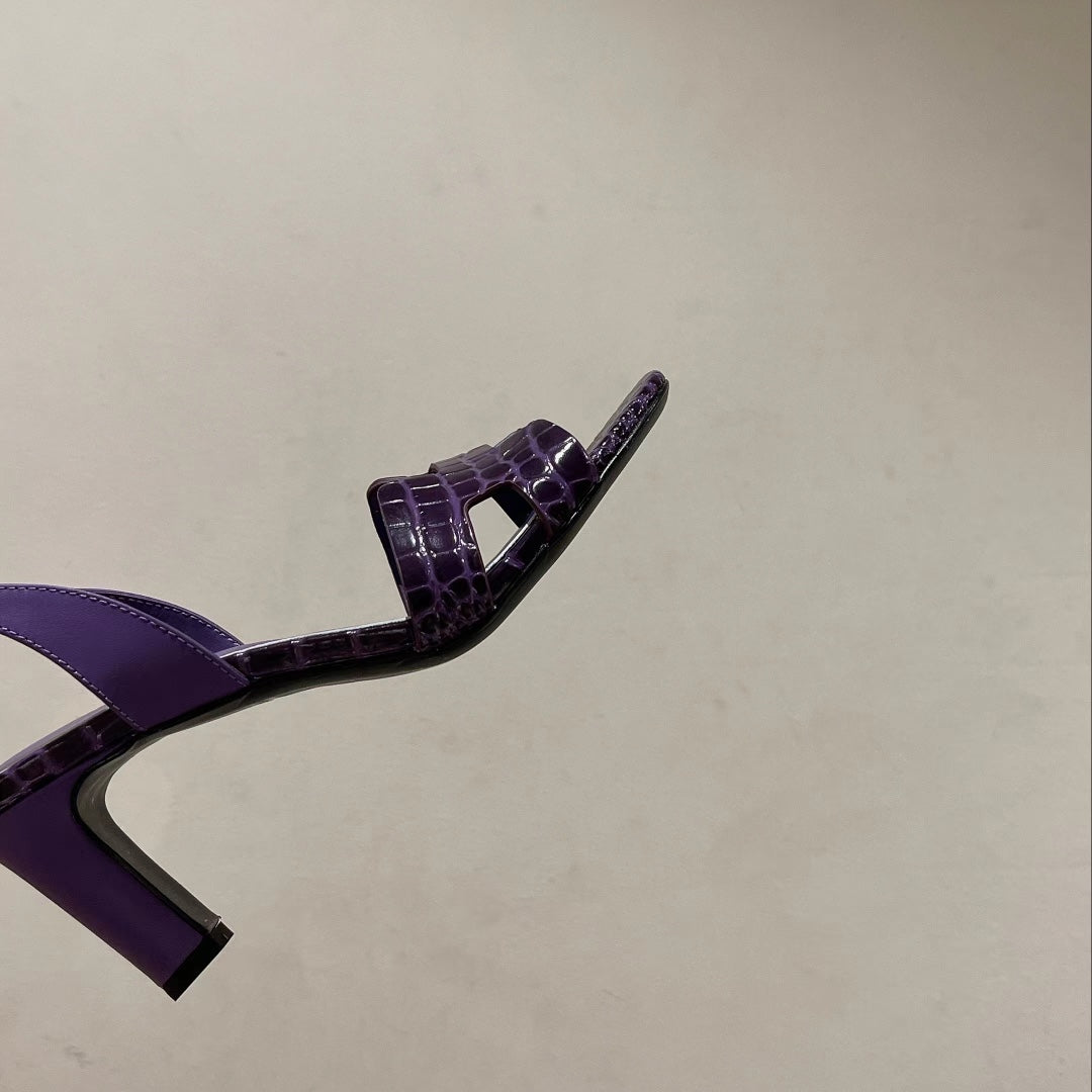 HERMES SLINGBACK ETERNITE 75 VIOLET LAMBSKIN AND CROCODILE LEATHER