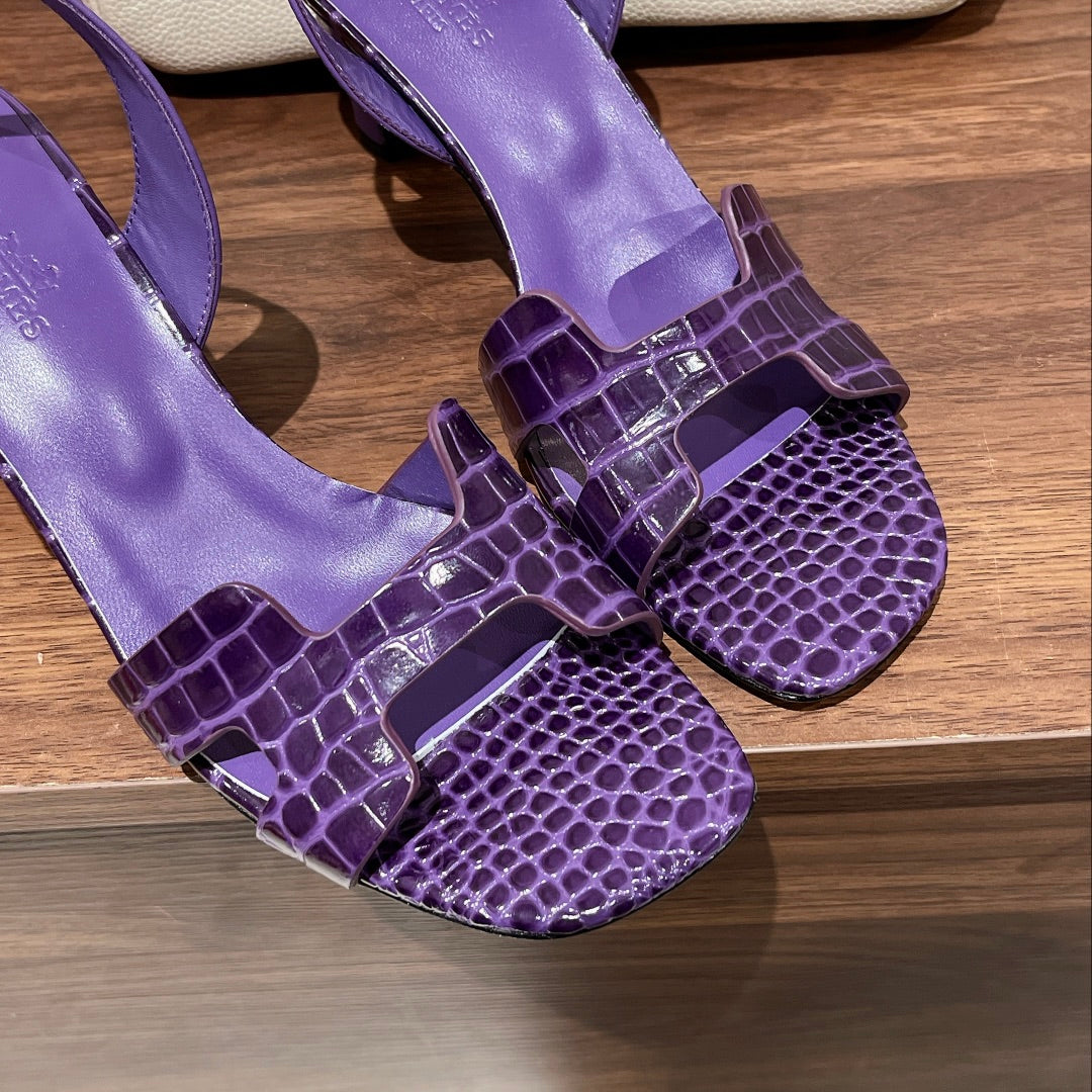 HERMES SLINGBACK ETERNITE 75 VIOLET LAMBSKIN AND CROCODILE LEATHER