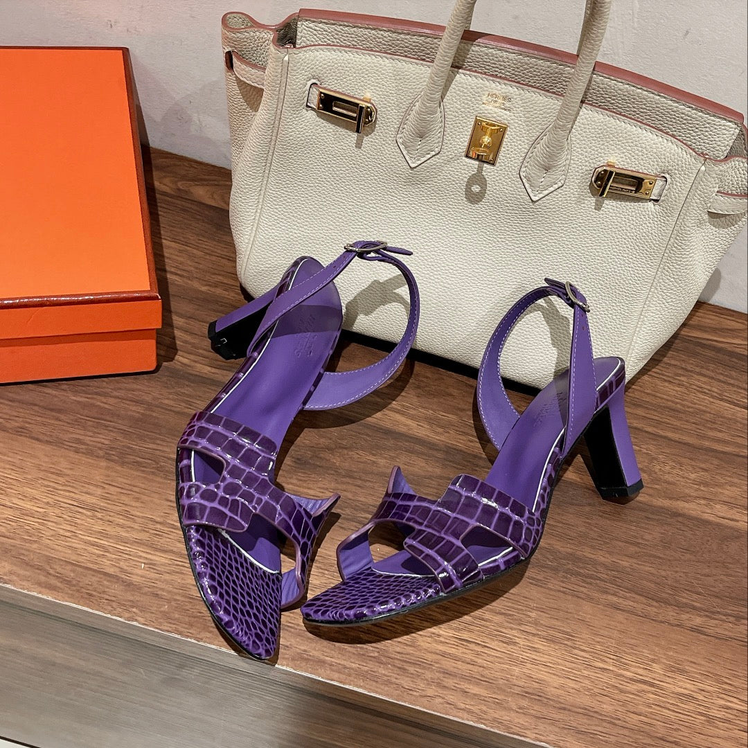 HERMES SLINGBACK ETERNITE 75 VIOLET LAMBSKIN AND CROCODILE LEATHER