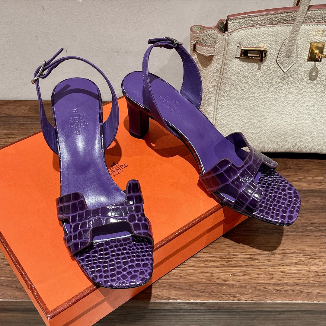 HERMES SLINGBACK ETERNITE 75 VIOLET LAMBSKIN AND CROCODILE LEATHER