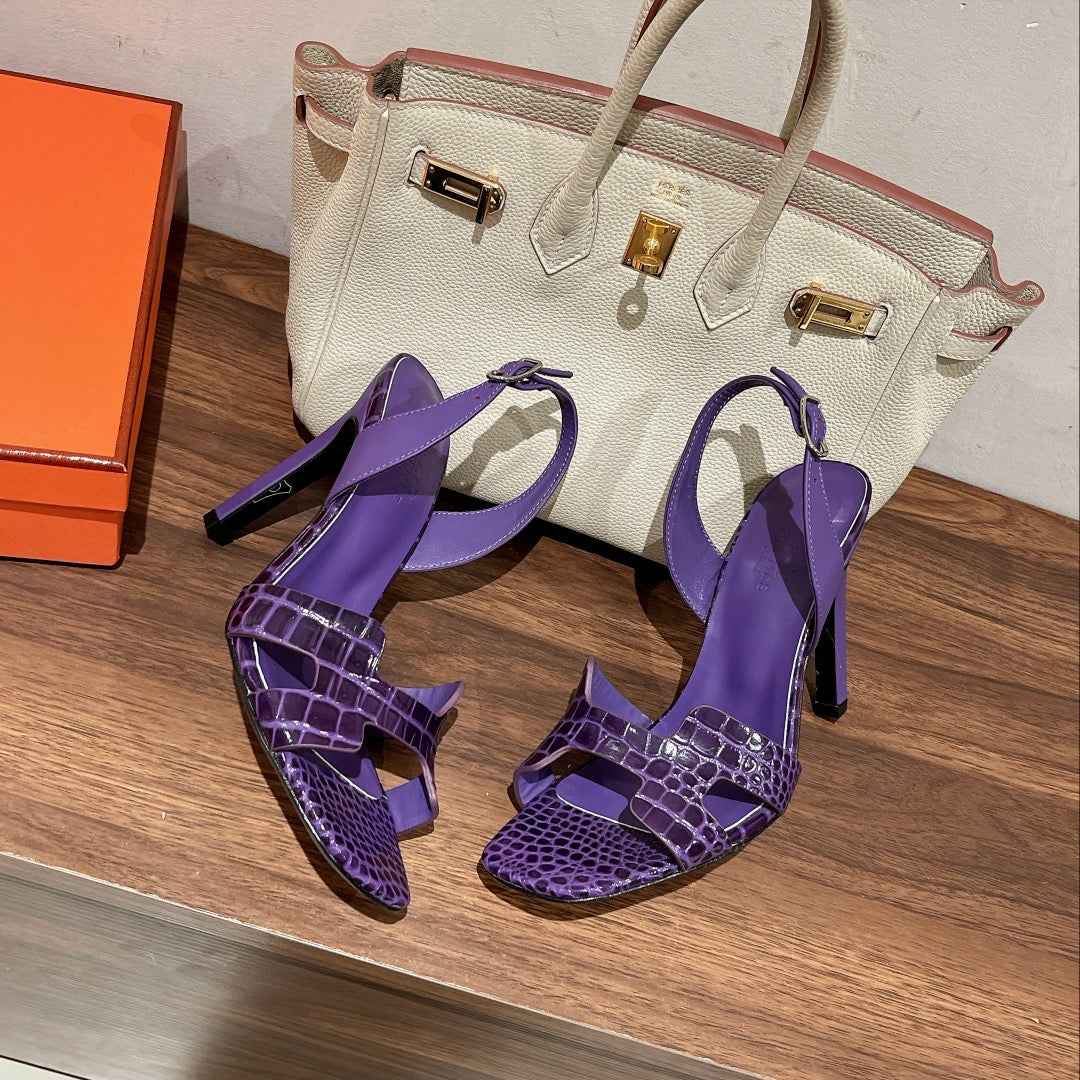 HERMES SLINGBACK ETERNITE 105 VIOLET LAMBSKIN AND CROCODILE LEATHER