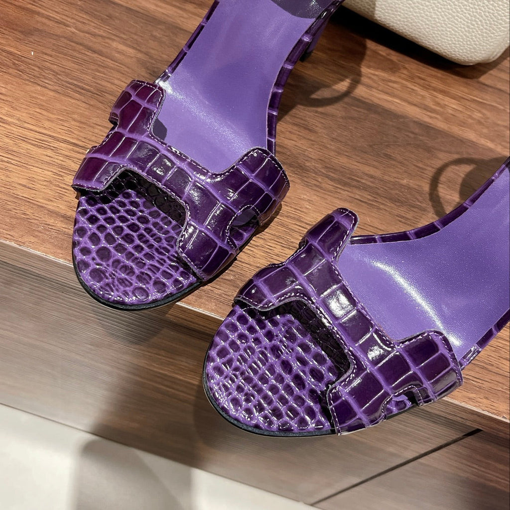 HERMES PREMIERE 105 SANDAL IN VIOLET PURPLE CROCODILE LEATHER