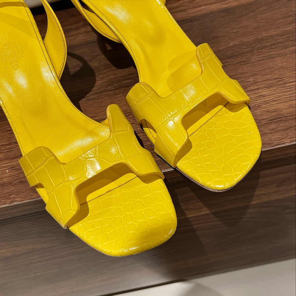 HERMES SLINGBACK ETERNITE 75 YELLOW LAMBSKIN AND CROCODILE LEATHER