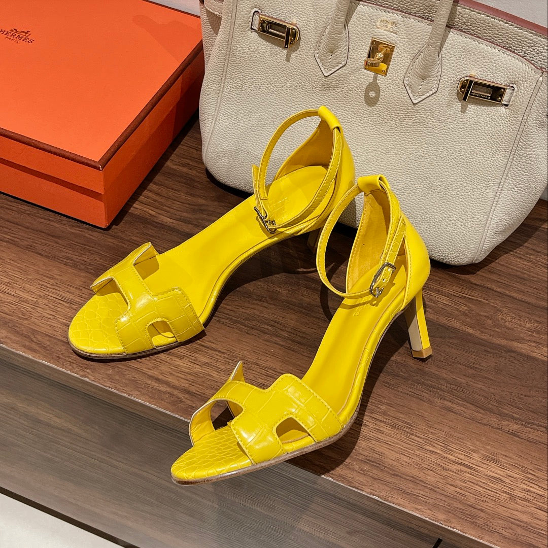 HERMES PREMIERE 70 SANDAL IN BRIGHT YELLOW CALFSKIN