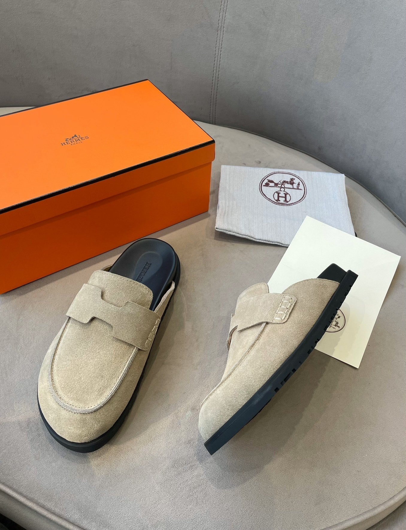 HERMES G0 MULE BEIGE SUEDE