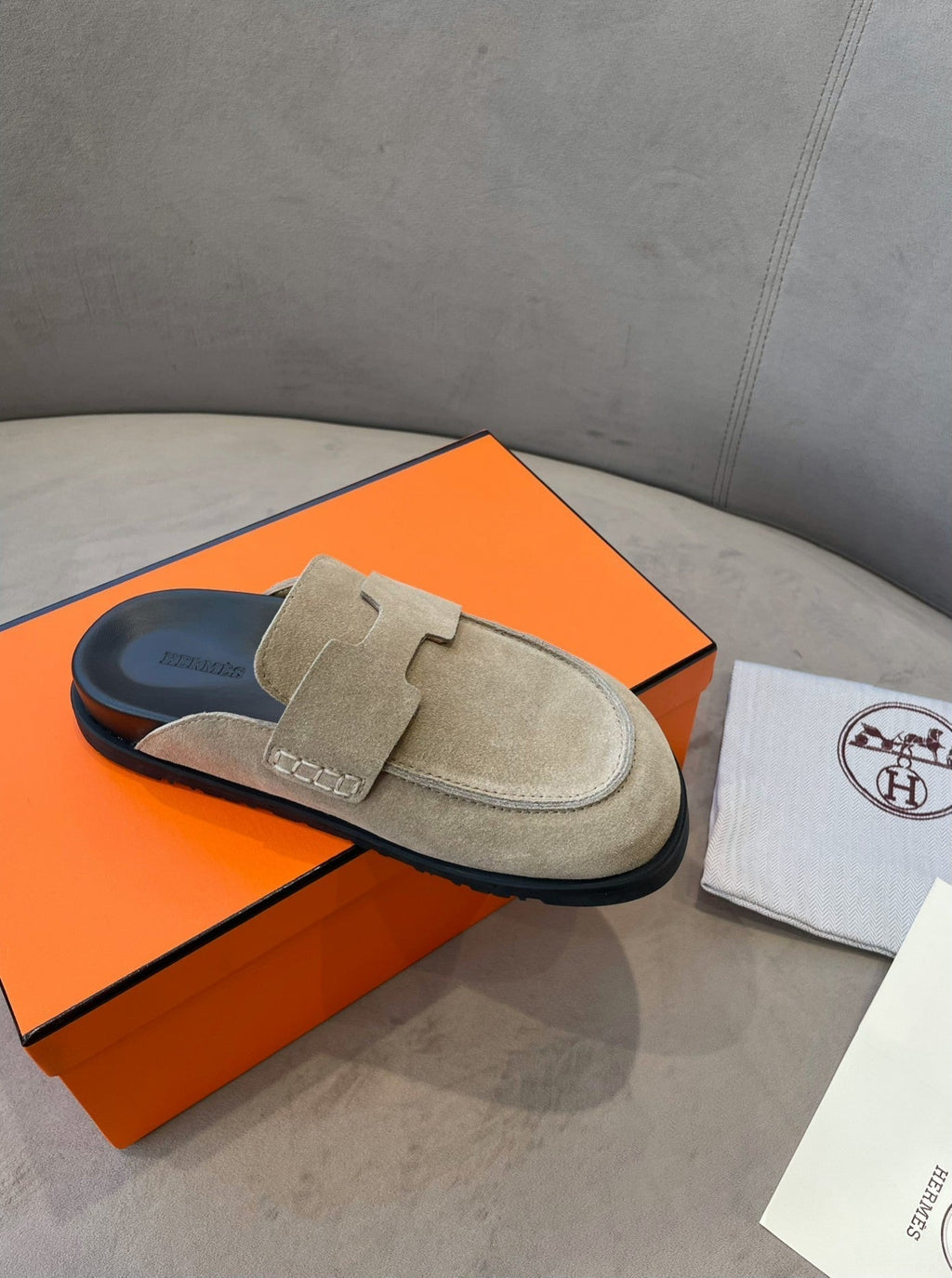 HERMES G0 MULE BEIGE SUEDE
