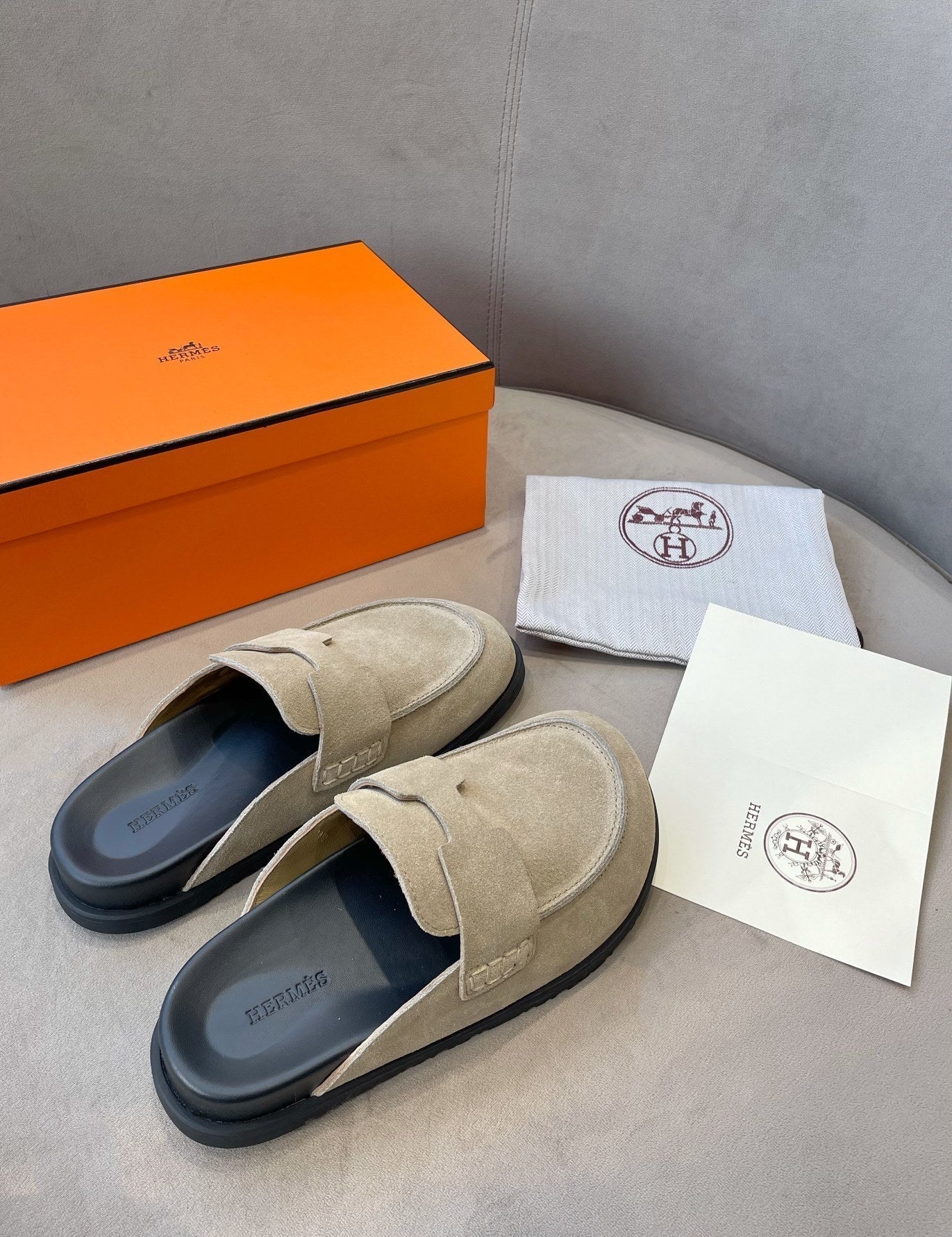 HERMES G0 MULE BEIGE SUEDE