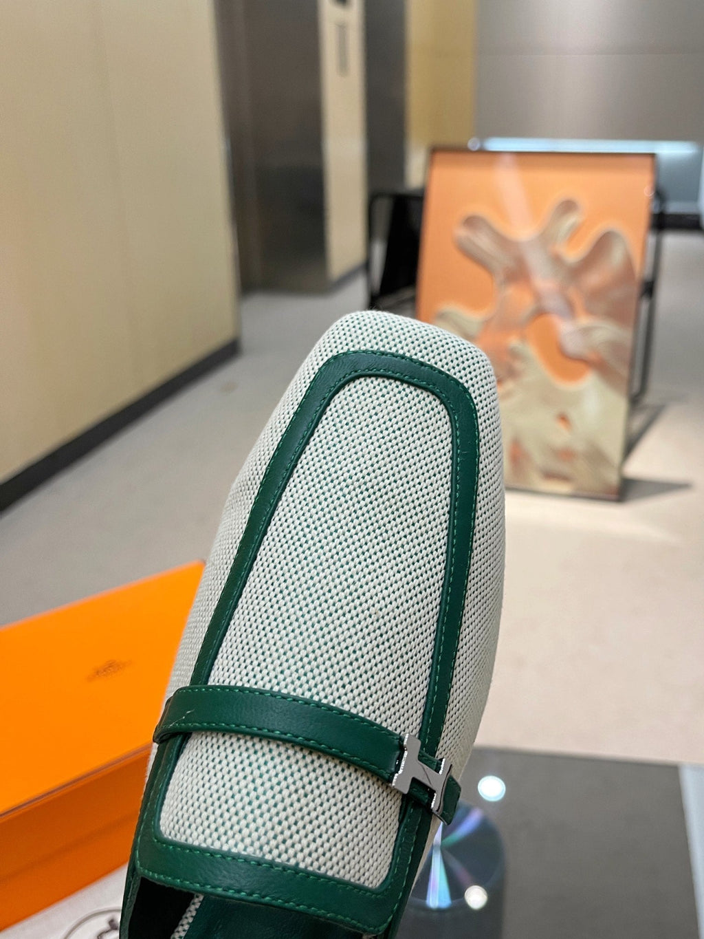 HERMES GROUPIE MULE OCEAN MIX SILVER LAMBSKIN