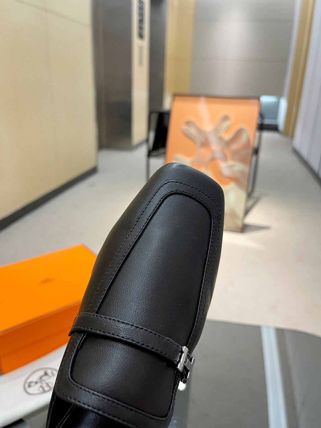 HERMES GROUPIE MULE BLACK LAMBSKIN