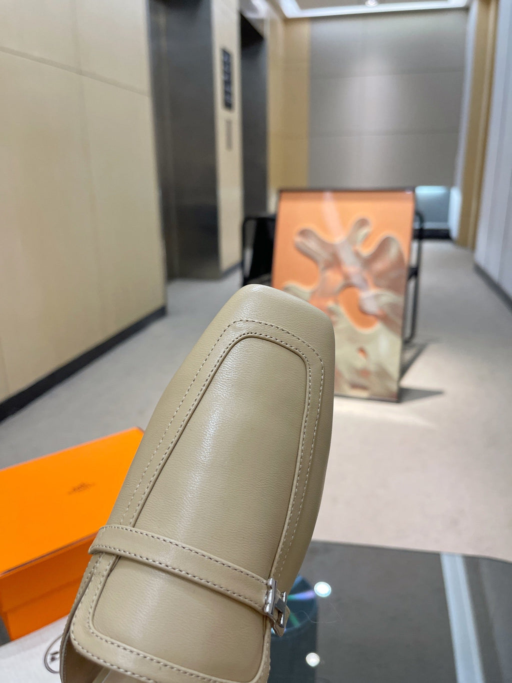 HERMES GROUPIE MULE BEIGE LAMBSKIN