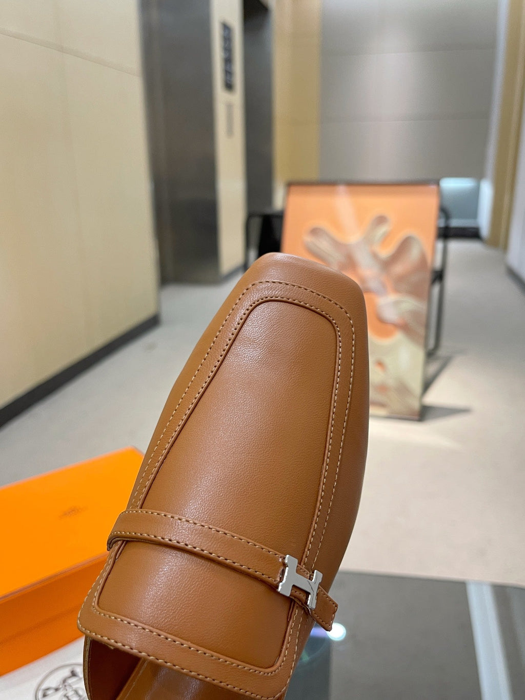 HERMES GROUPIE MULE TAWNY LAMBSKIN