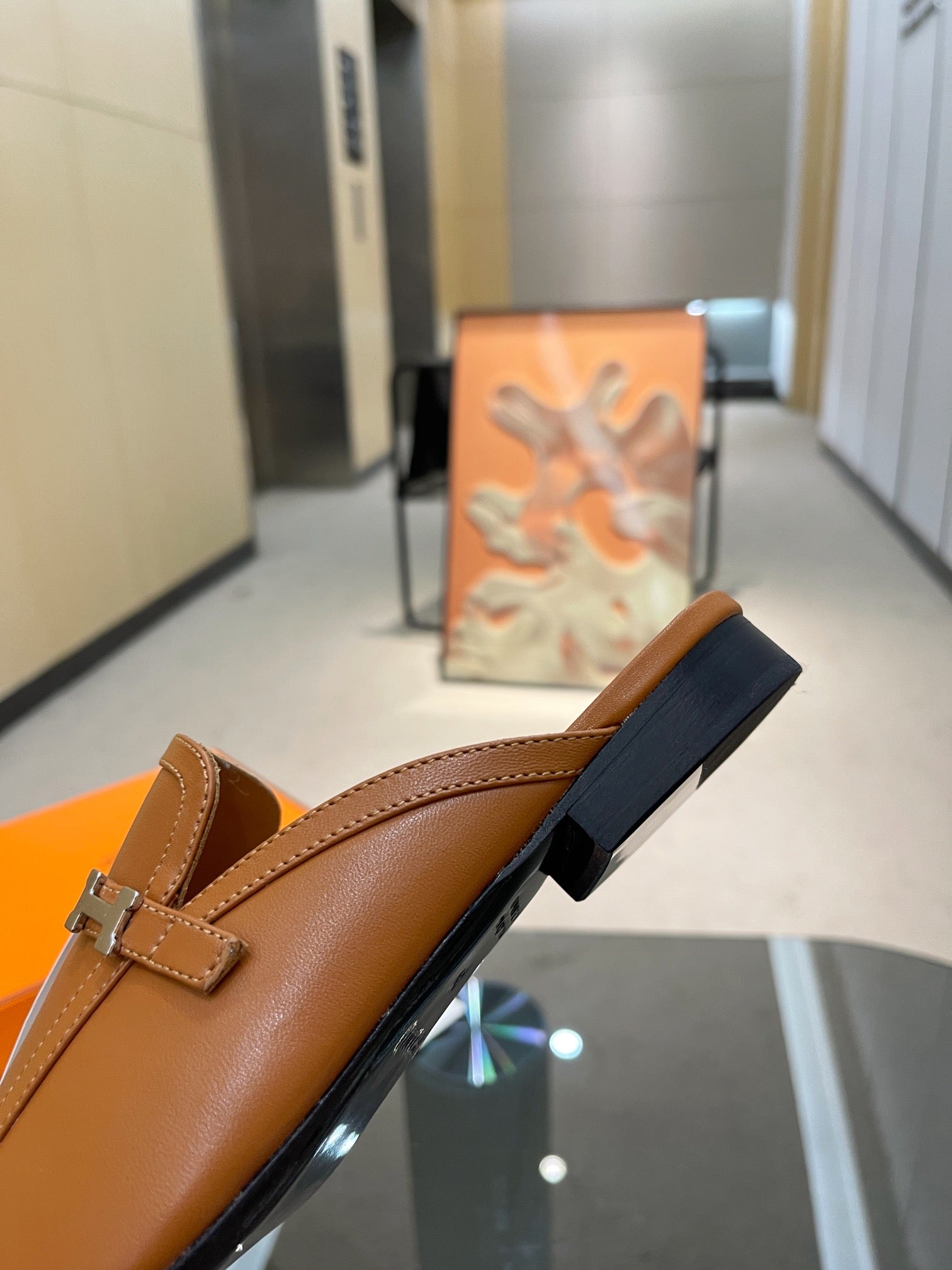 HERMES GROUPIE MULE TAWNY LAMBSKIN